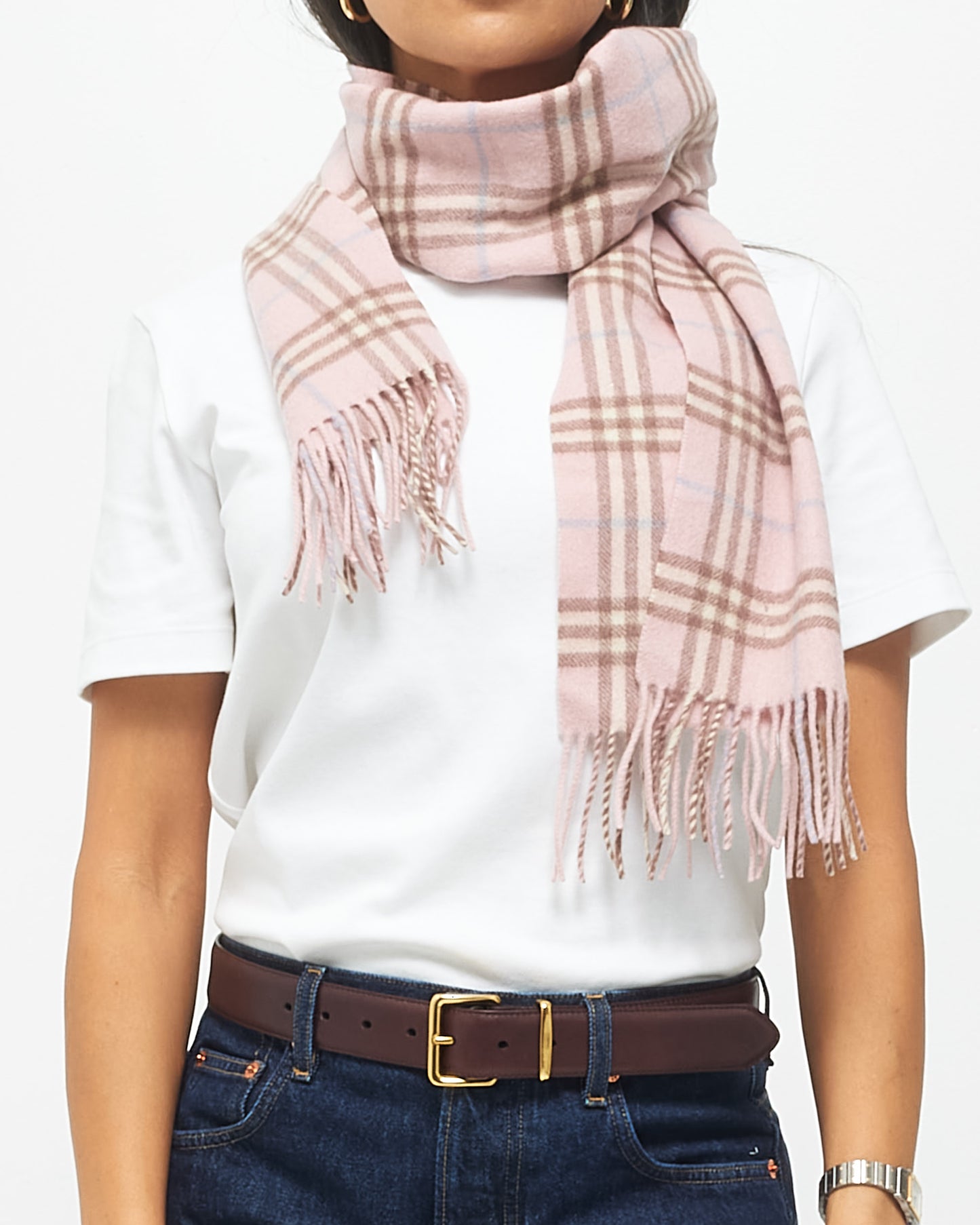 Burberry Pink Plaid Wool Scarf