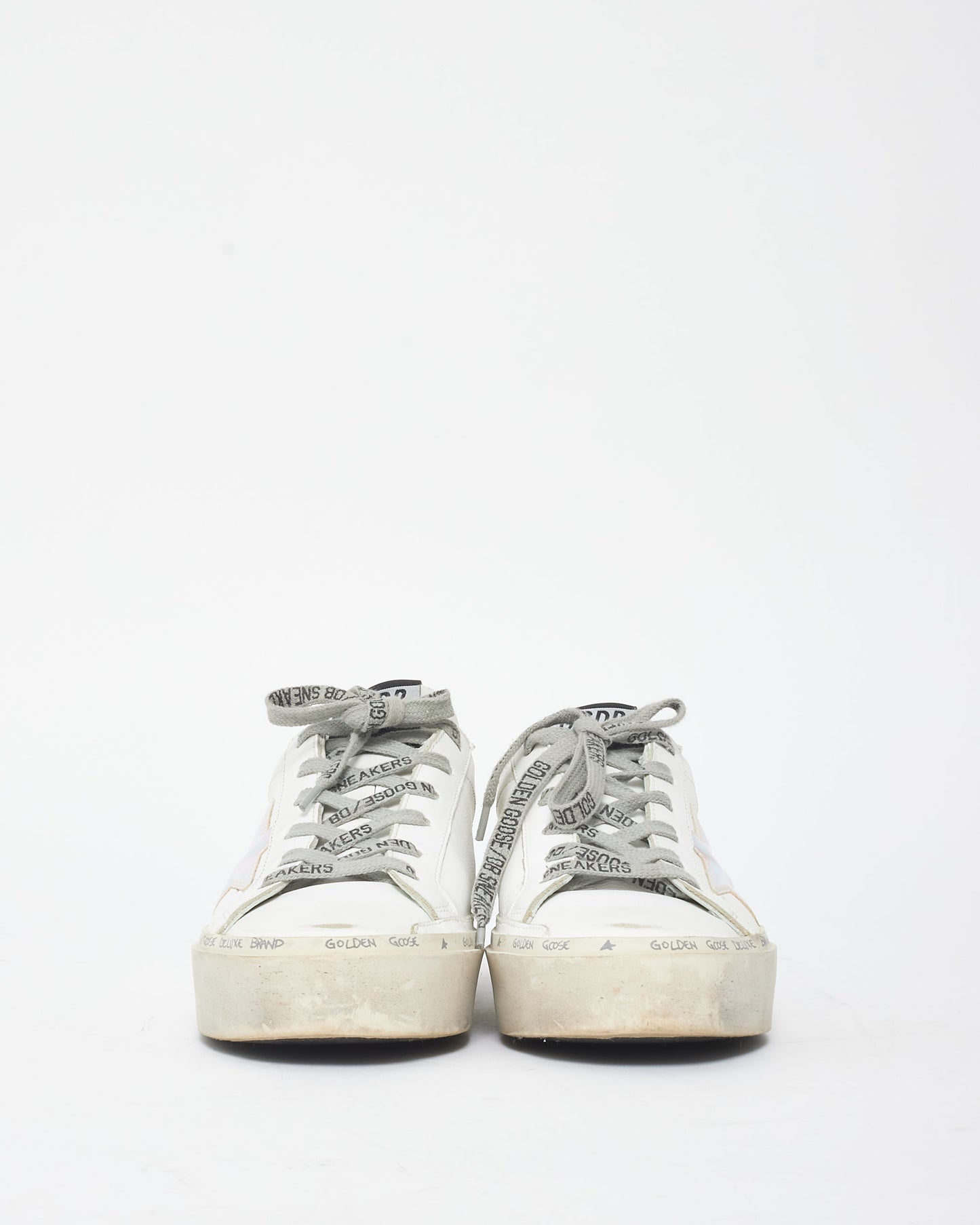 Golden Goose White Leather & Holographic Hi Star Sneaker - 36