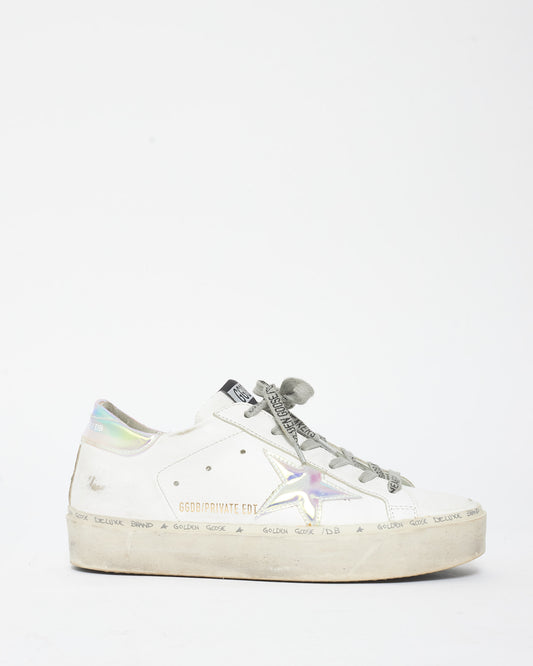 Golden Goose White Leather & Holographic Hi Star Sneaker - 36