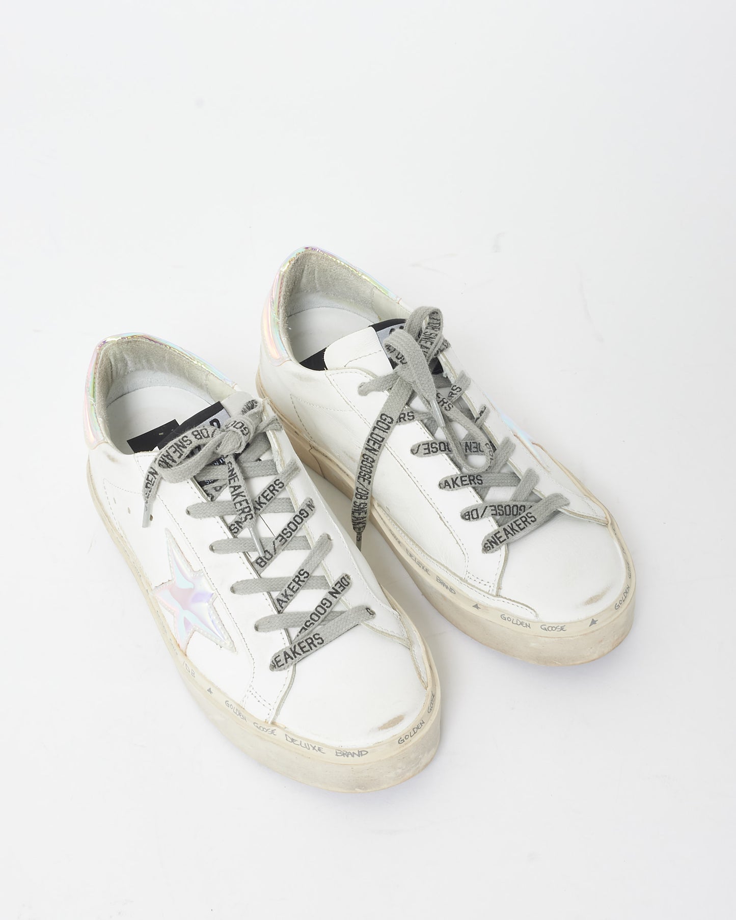 Golden Goose White Leather & Holographic Hi Star Sneaker - 36