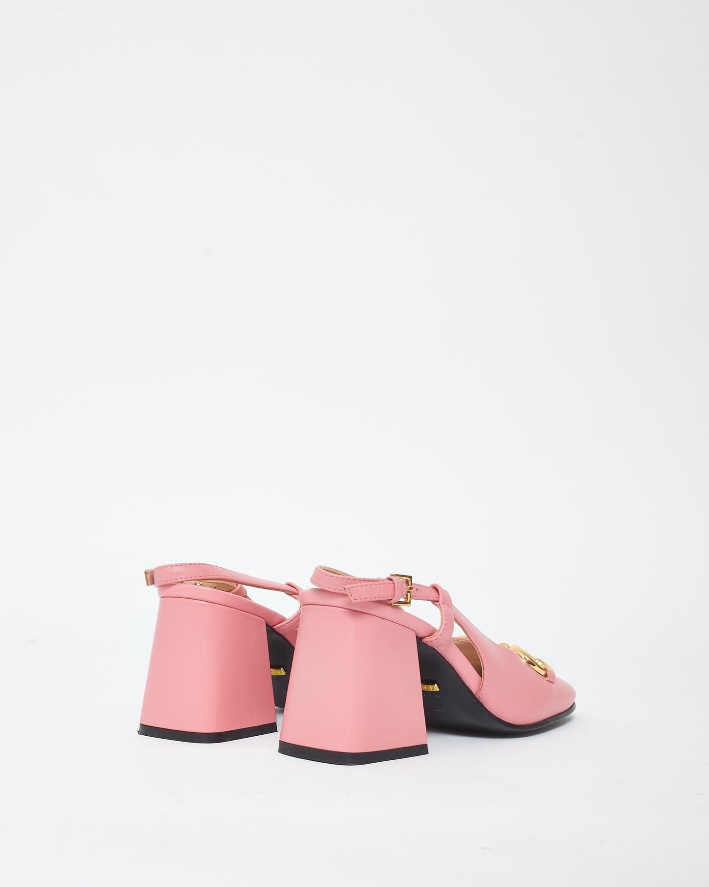 Gucci Pink Leather Horsebit Slingback Block Heels - 38