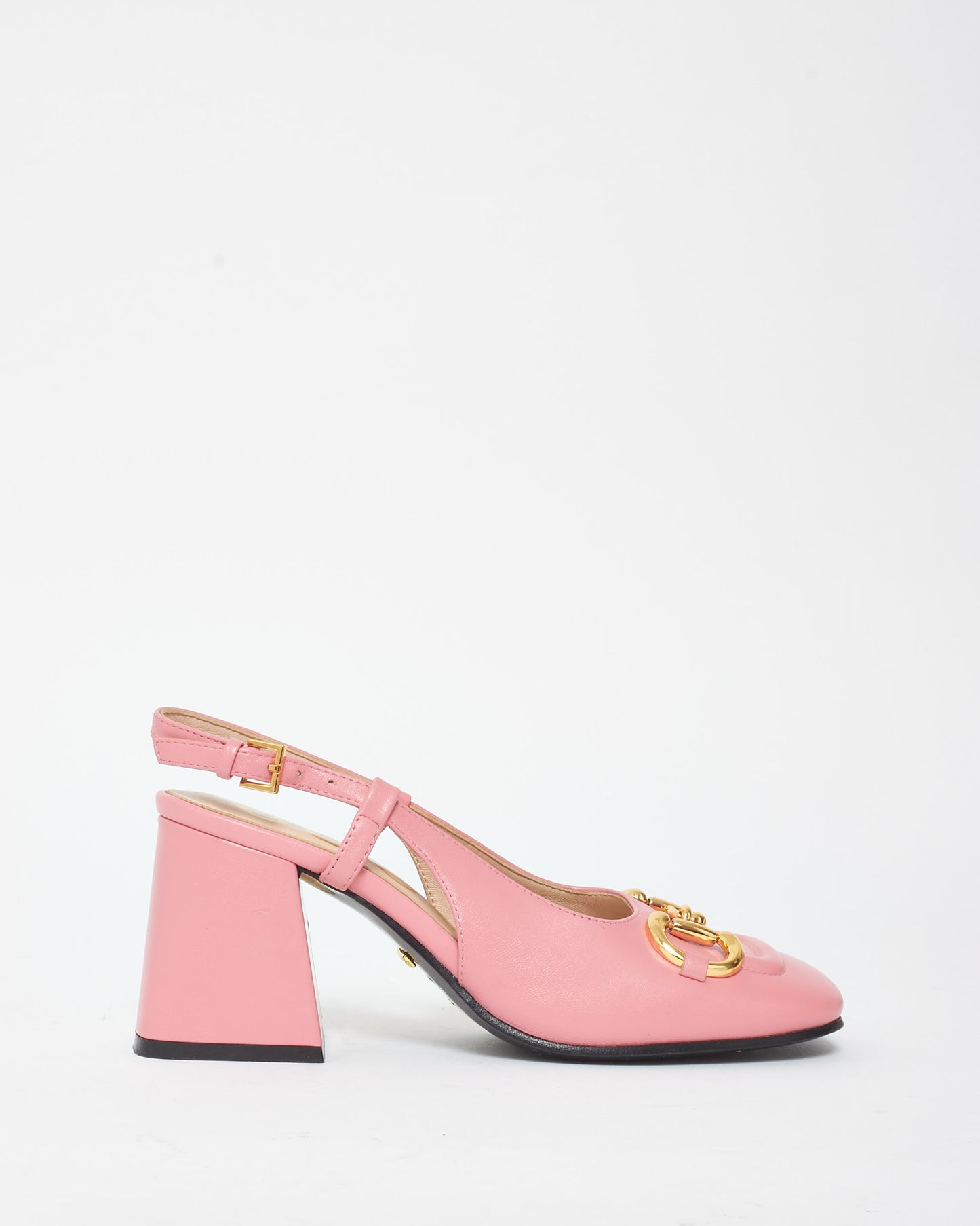 Gucci Pink Leather Horsebit Slingback Block Heels - 38