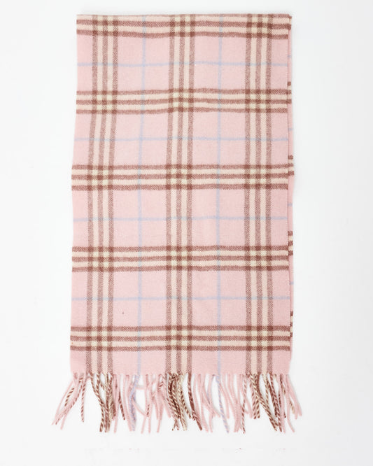 Burberry Pink Plaid Wool Scarf