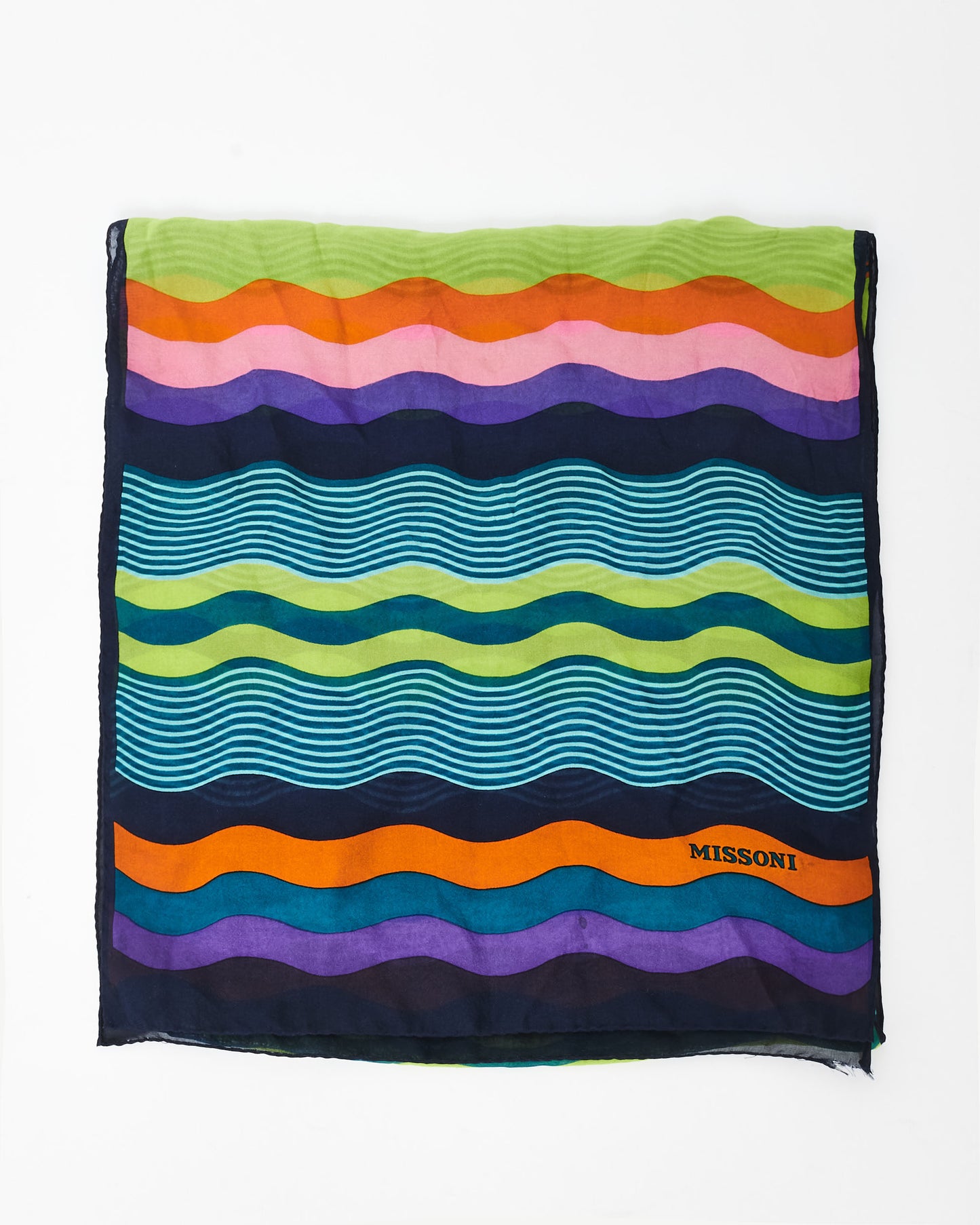 Missoni Green Orange & Purple Multi Wave Silk Scarf