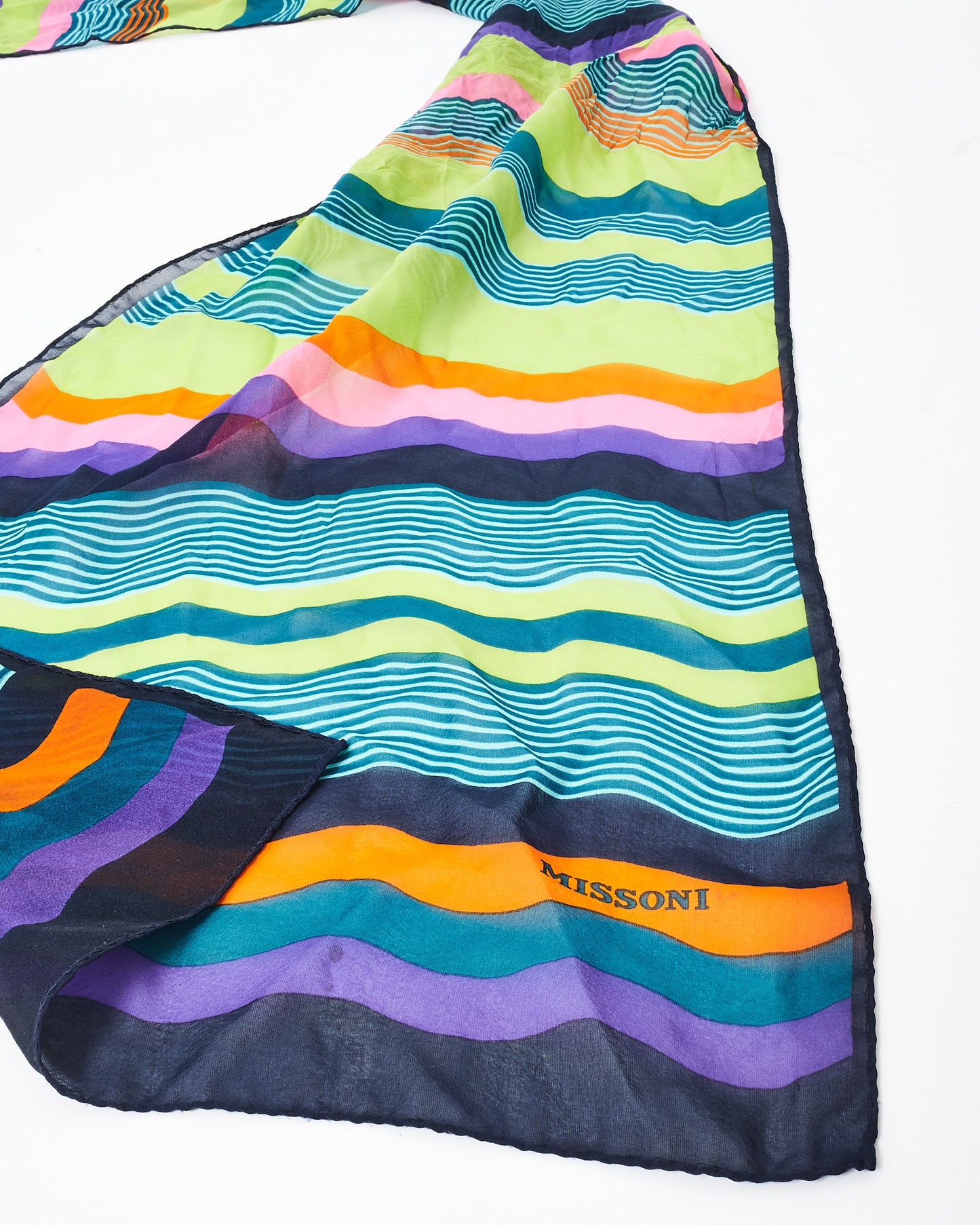 Missoni Green Orange & Purple Multi Wave Silk Scarf