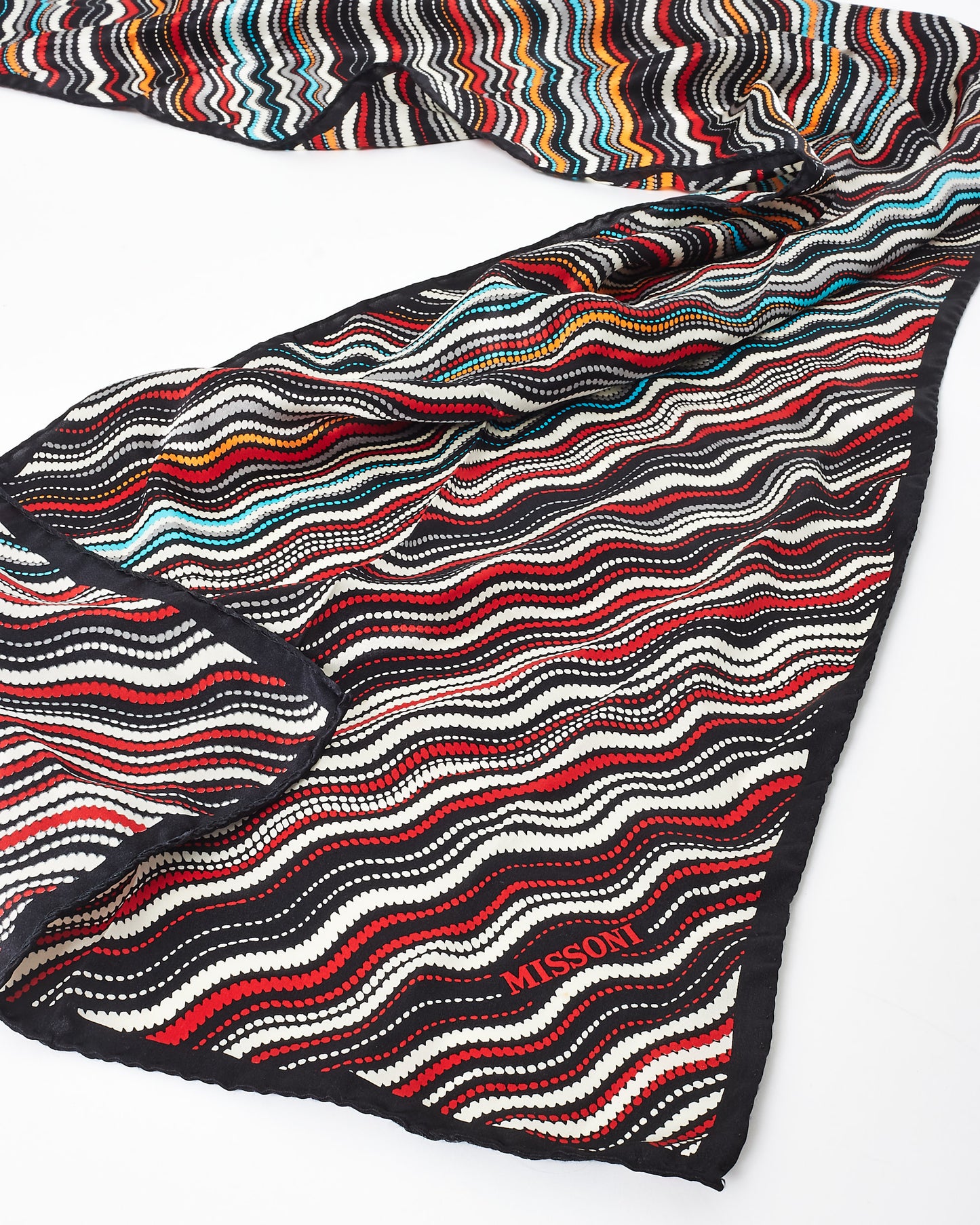 Missoni Black Orange Red & Blue Wave Silk Scarf