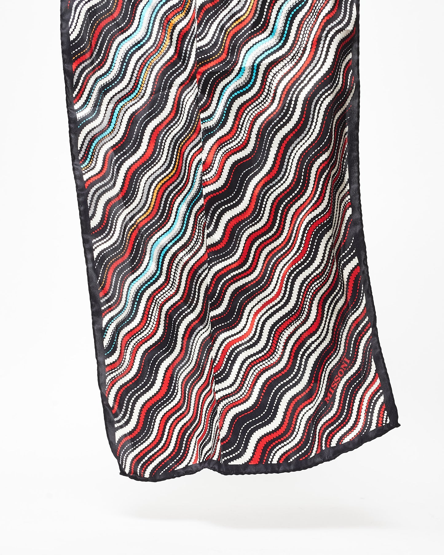 Missoni Black Orange Red & Blue Wave Silk Scarf