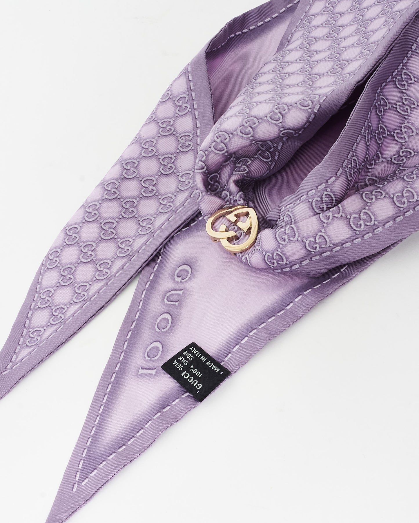 Gucci Lavender Silk Monogram Heart Charm Neck Scarf