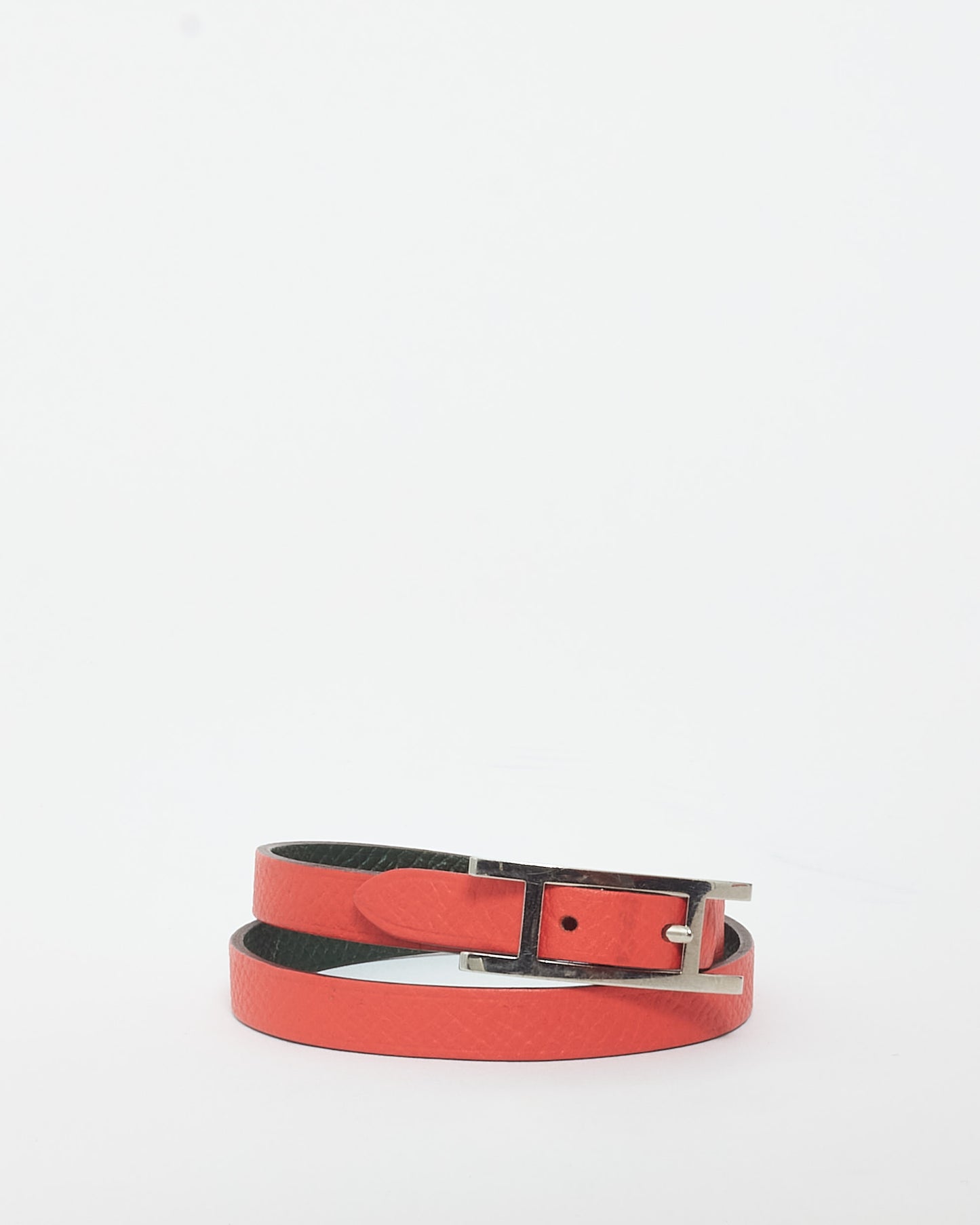 Hermès Coral/ Dark Green Leather Behapi Bracelet - S