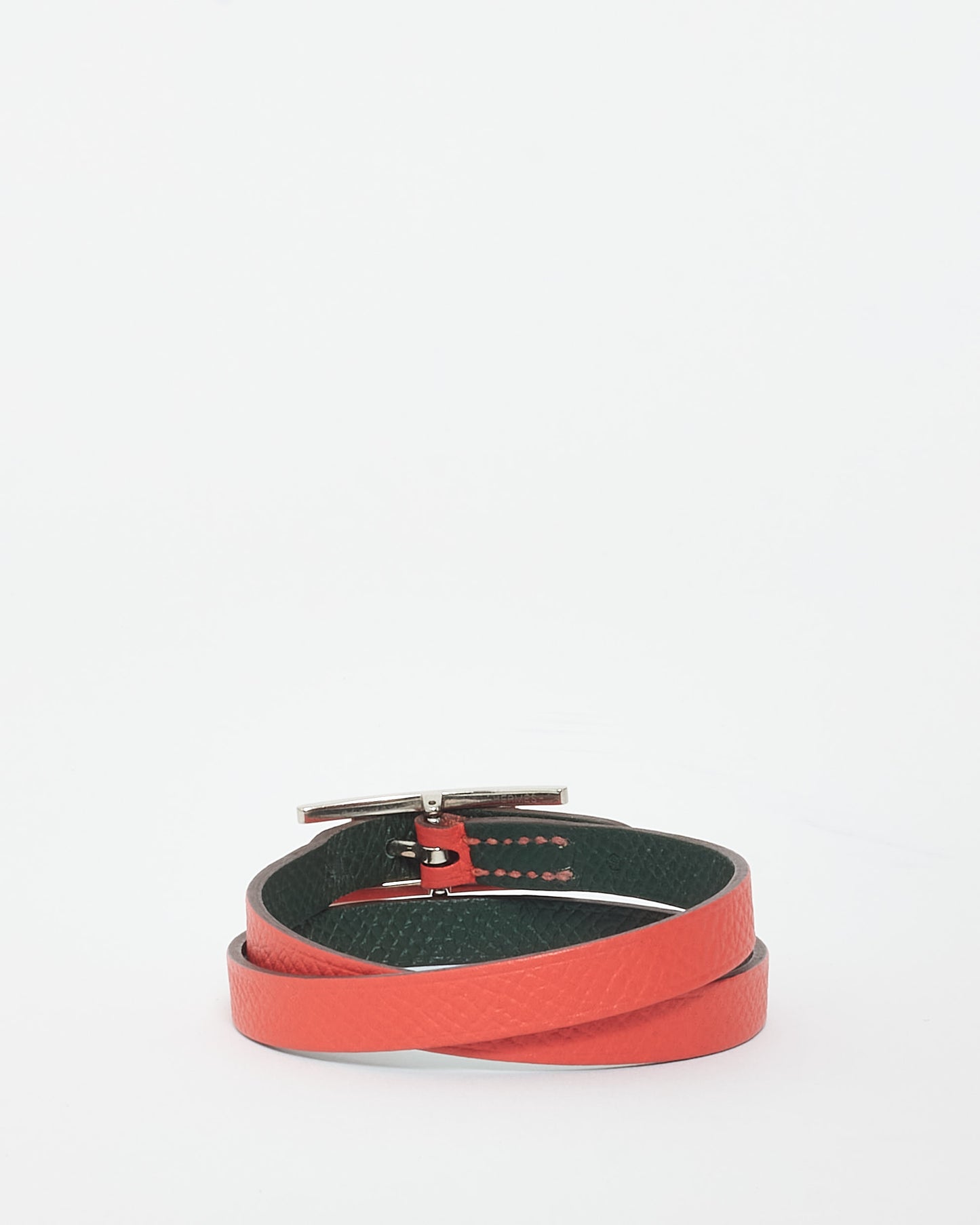 Hermès Coral/ Dark Green Leather Behapi Bracelet - S