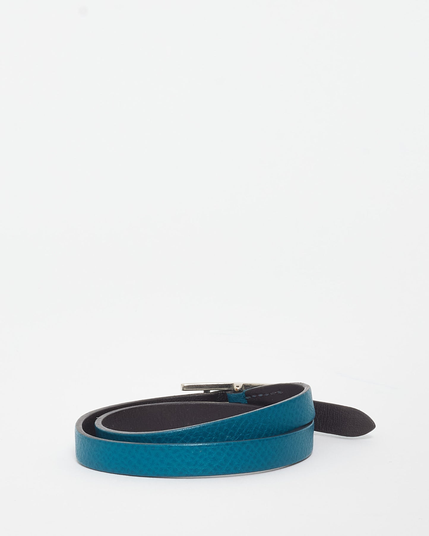 Hermès Teal/ Black Leather Behapi Bracelet - S