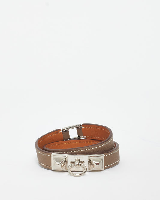 Hermès Etoupe Leather Rivale Double Tour Bracelet - XS