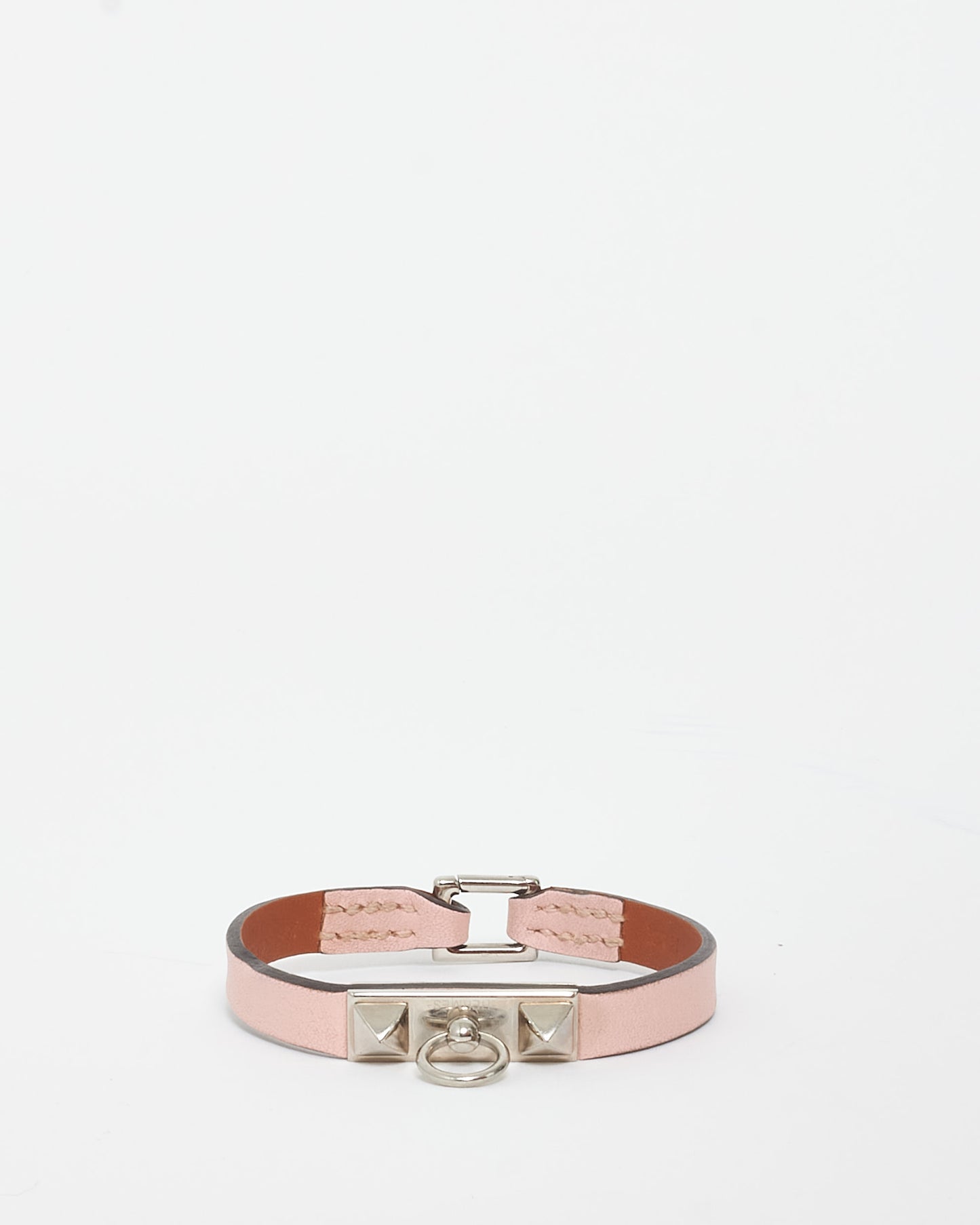 Hermès Pink Leather Mini Rivale Bracelet - XS