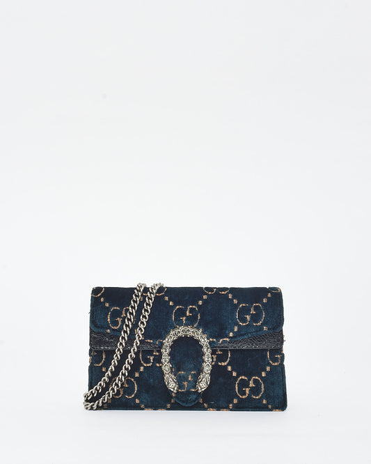 Gucci Dark Green Velvet Monogram & Jewel Super Mini Dionysus Crossbody Bag