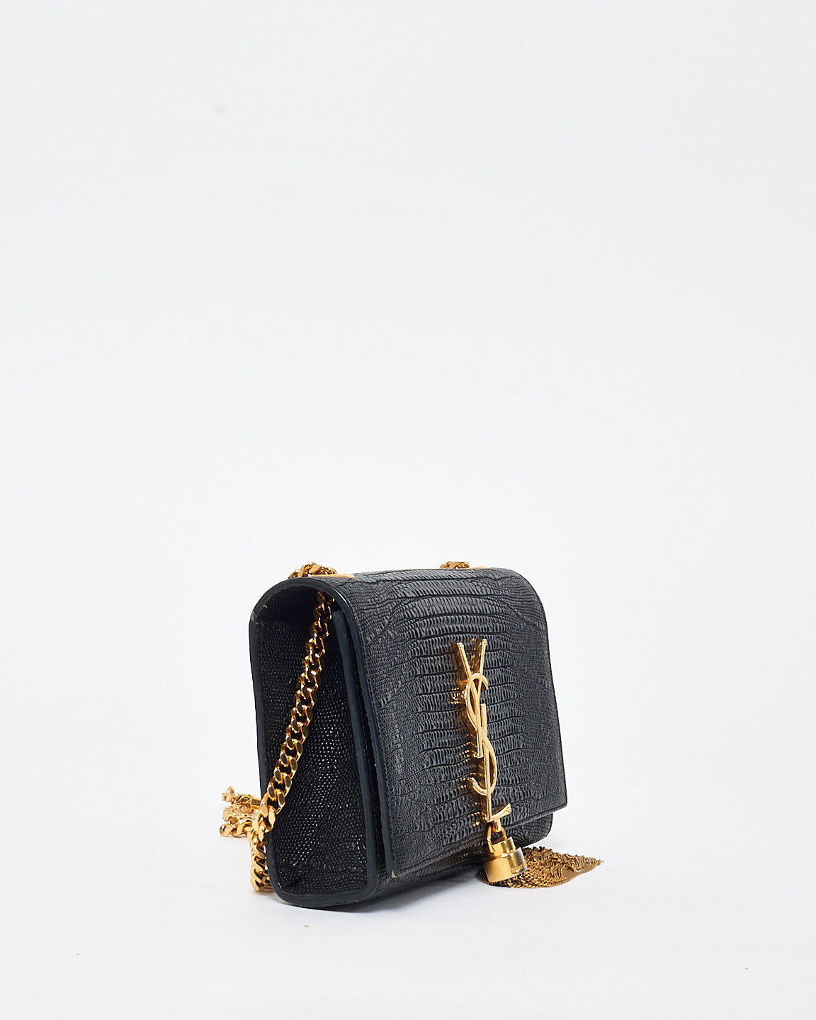 Saint Laurent Black Croc Embossed Leather Kate Tassle Crossbody Bag