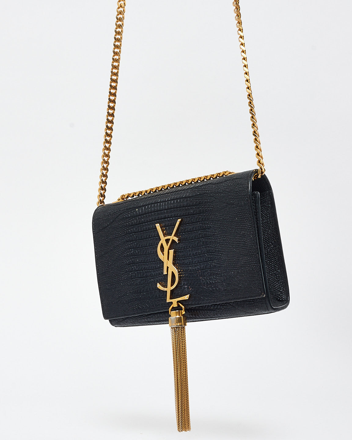 Saint Laurent Black Croc Embossed Leather Kate Tassle Crossbody Bag