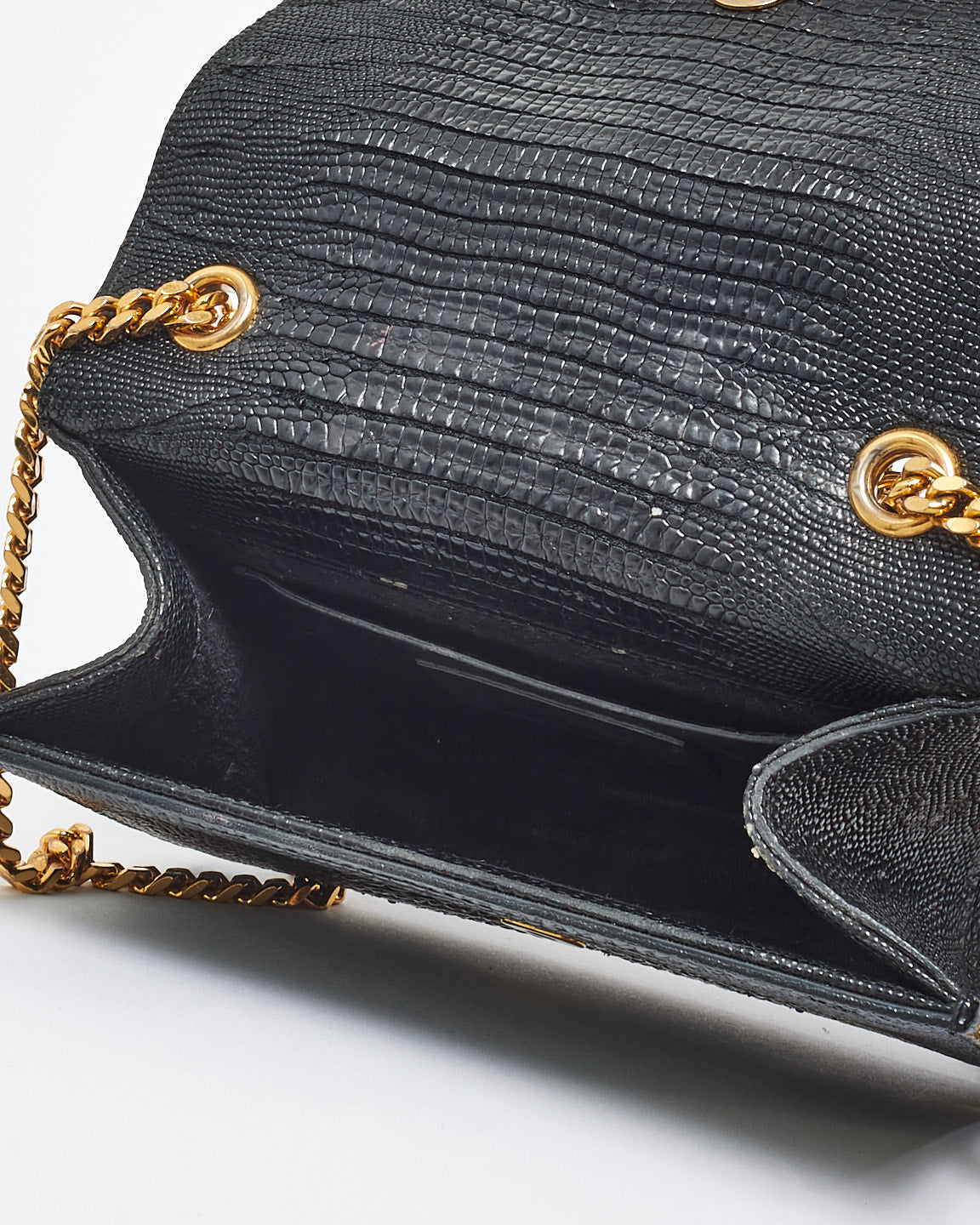 Saint Laurent Black Croc Embossed Leather Kate Tassle Crossbody Bag