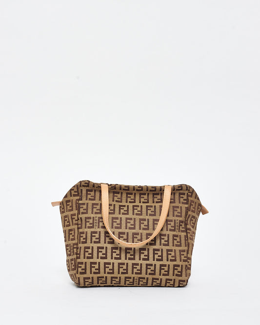 Fendi Vintage Brown Canvas Zucchino Logo Mini Tote Bag