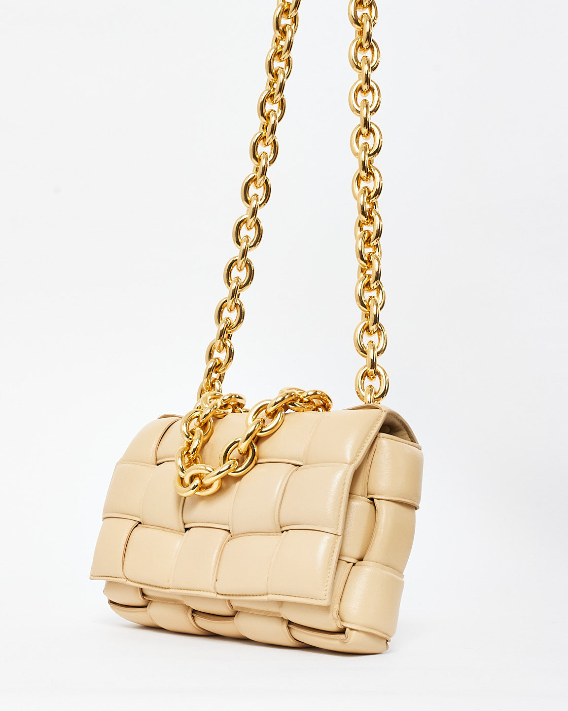 Bottega Veneta Beige (Porridge) Gold Chain Padded Cassette Bag