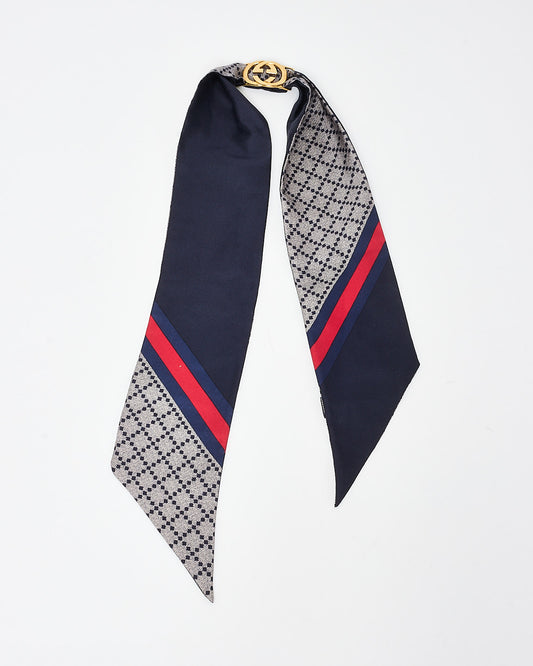 Gucci Navy Blue Silk & Charm Logo Neck Scarf