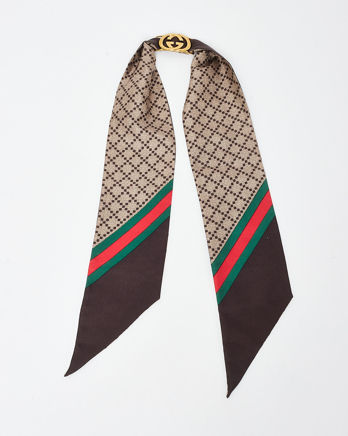 Gucci Brown Silk & Charm Logo Neck Scarf