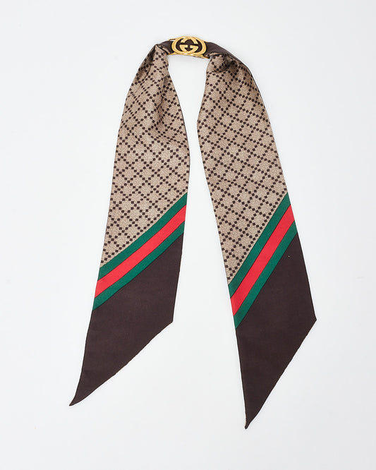 Gucci Brown Silk & Charm Logo Neck Scarf