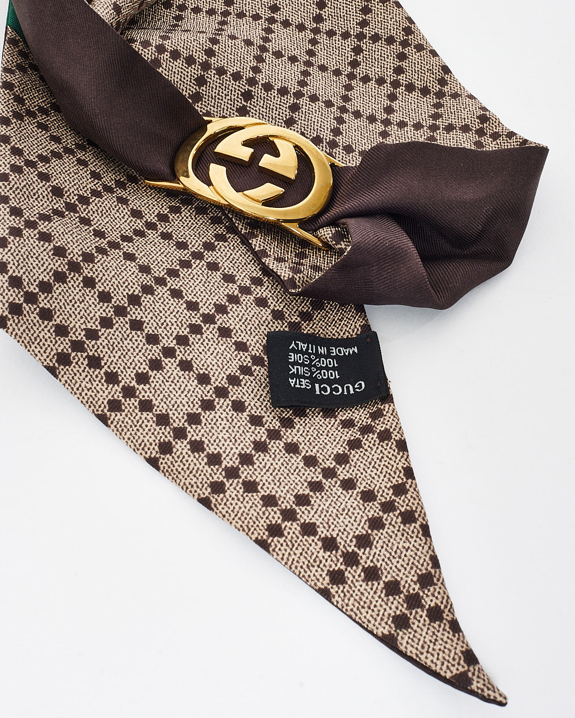 Gucci Brown Silk & Charm Logo Neck Scarf