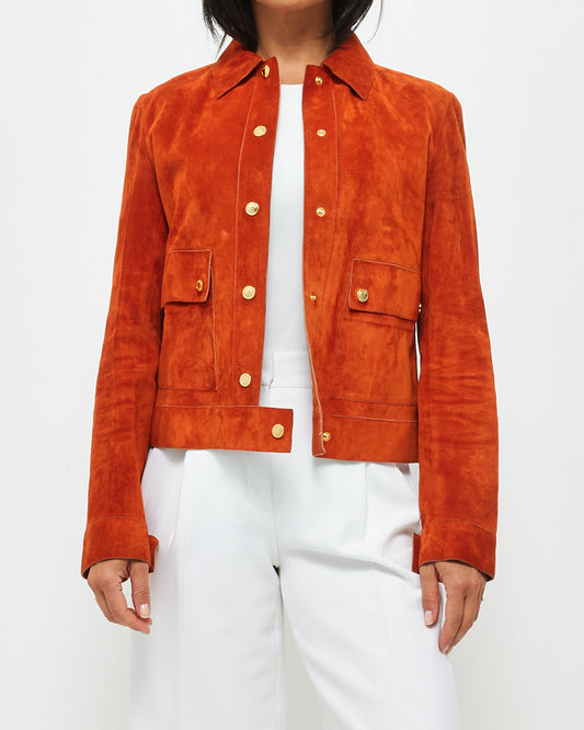 Gucci Orange Suede & Leather Lining Fitted Cropped Jacket - 42