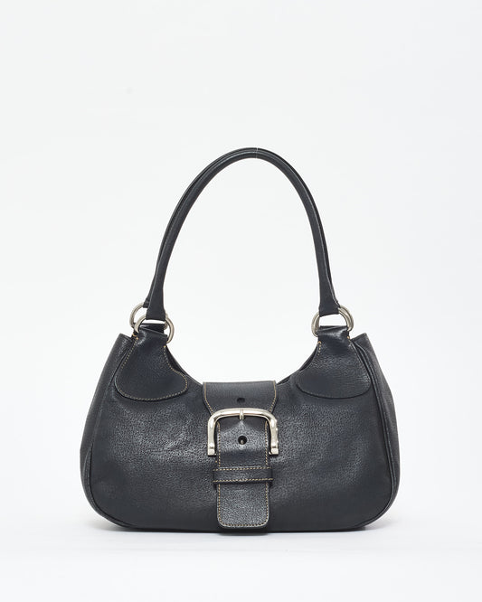 Prada Black Leather Wide Buckle Shoulder Bag