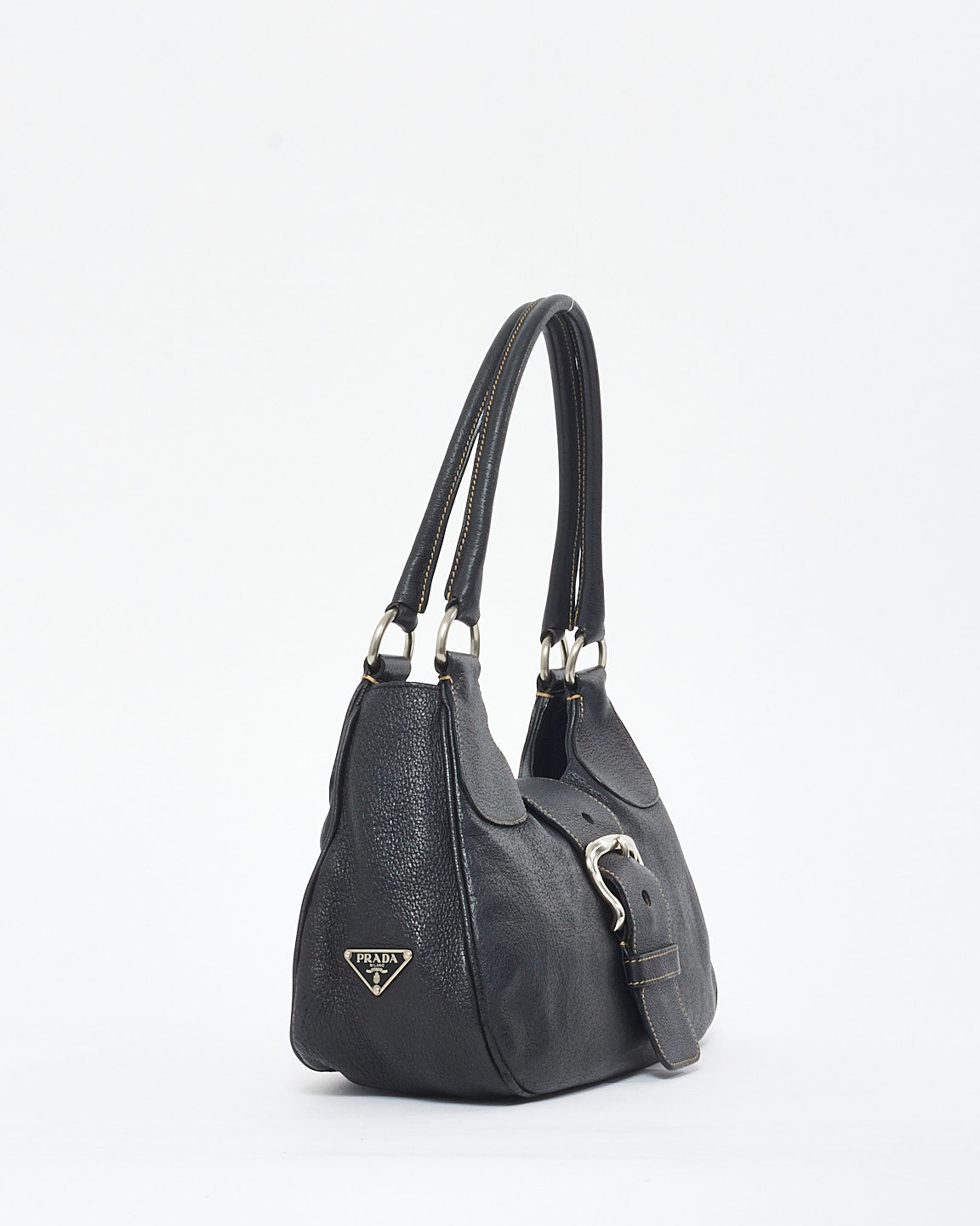 Prada Black Leather Wide Buckle Shoulder Bag