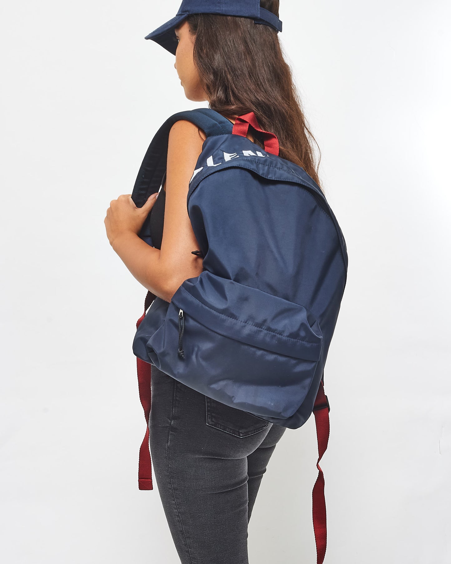 Balenciaga Navy White & Red Logo Canvas Backpack