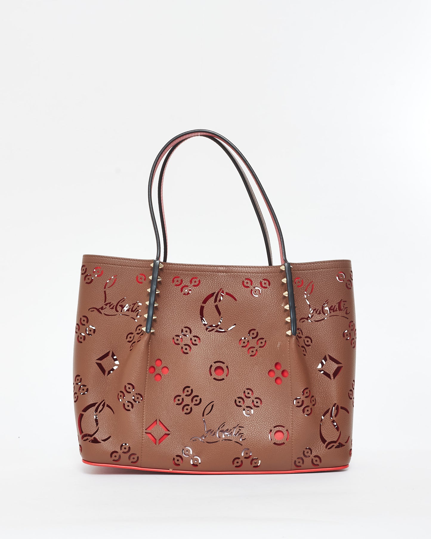 Christian Louboutin Brown Leather Cabarock Perforated Small Tote Bag