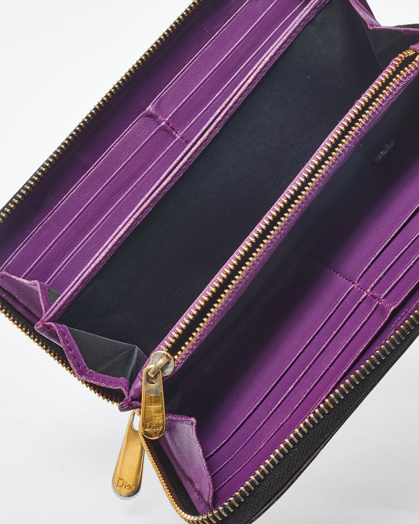 Dior Brown Patent Leather Oblique Monogram Long Zip Wallet