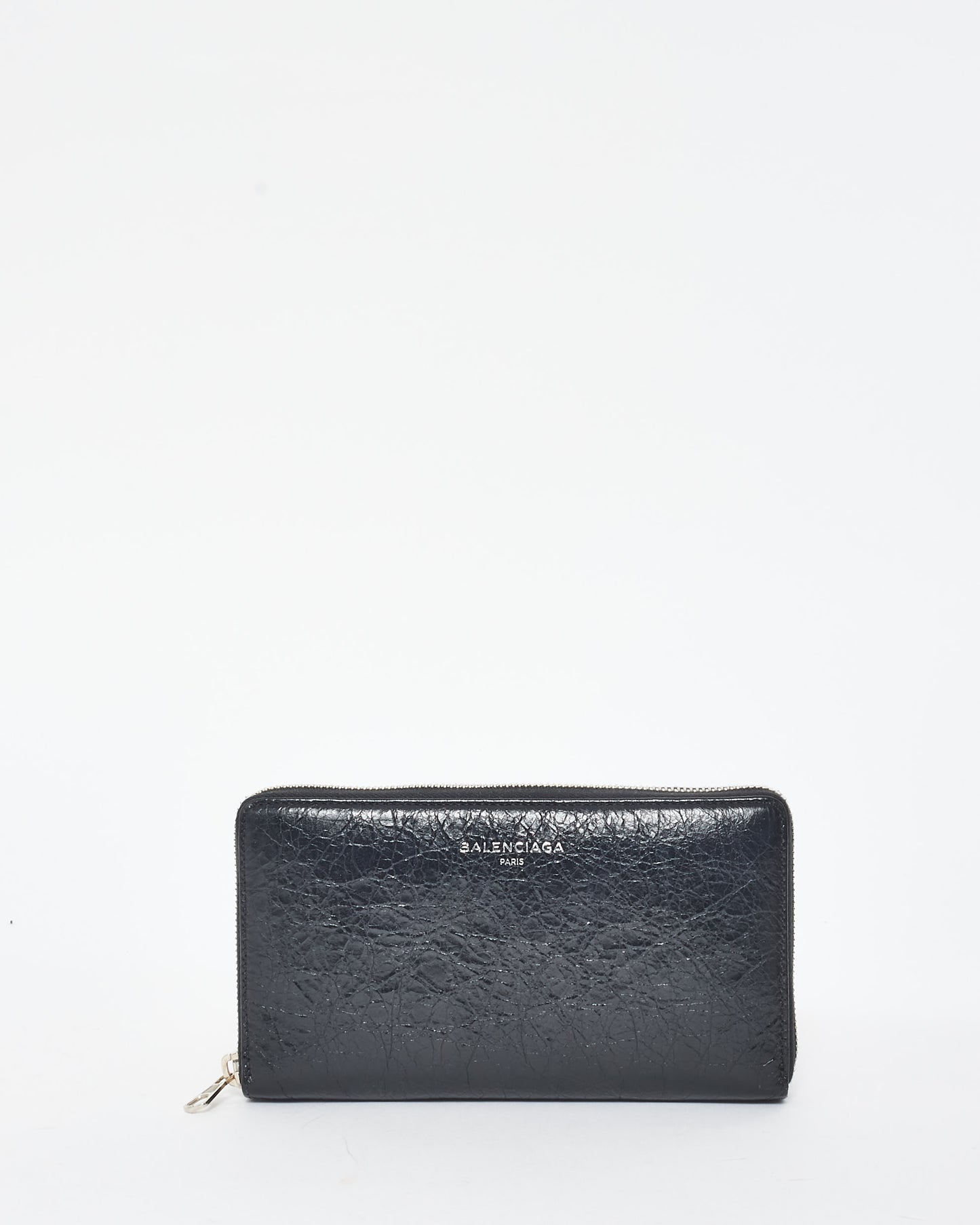 Balenciaga Black Crinkled Leather Long Zip Wallet