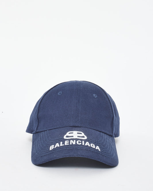 Balenciaga Navy Canvas & White Logo Dad Baseball Cap - L (58CM)