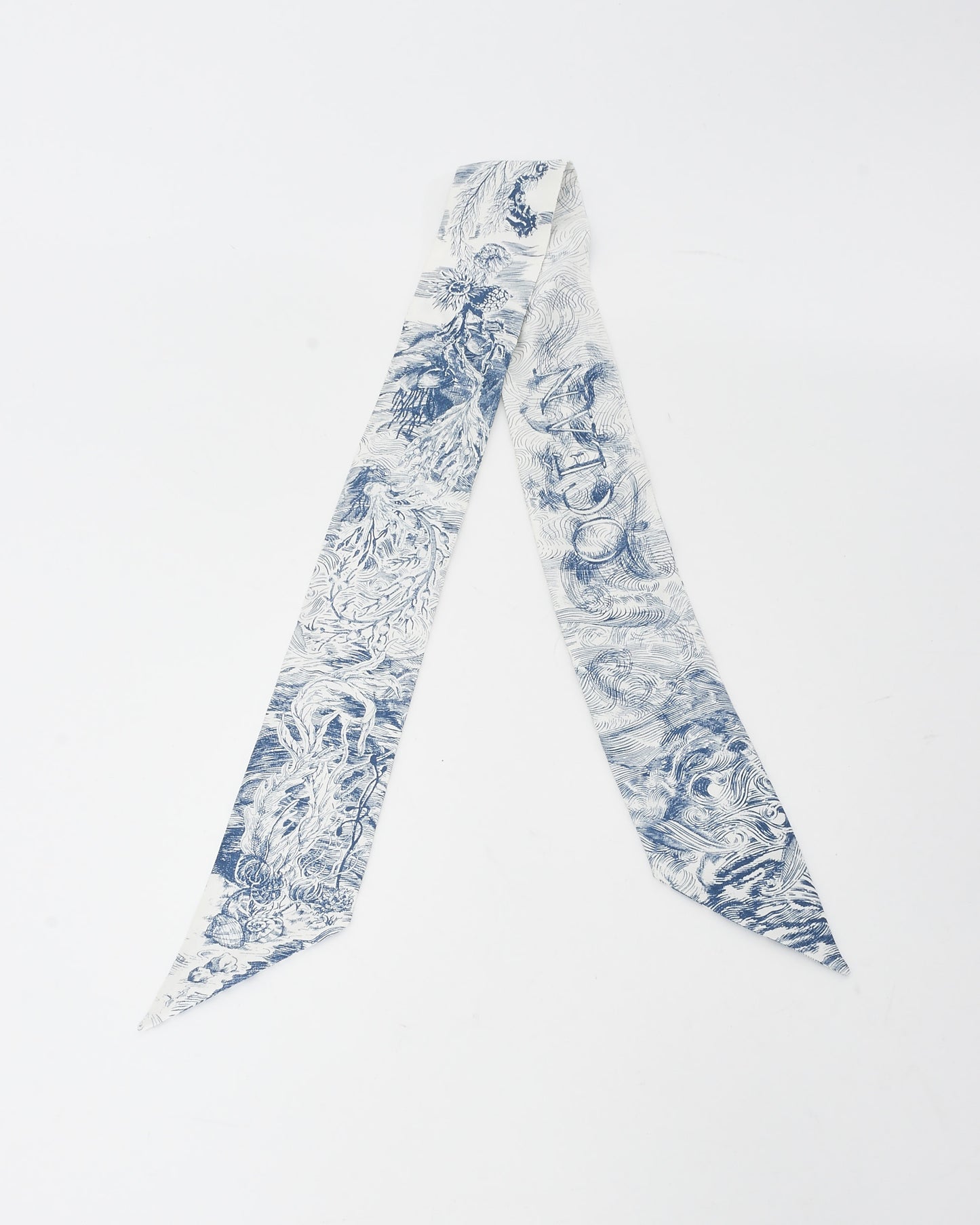 Dior Blue & White Silk Toile De Jouy Twilly