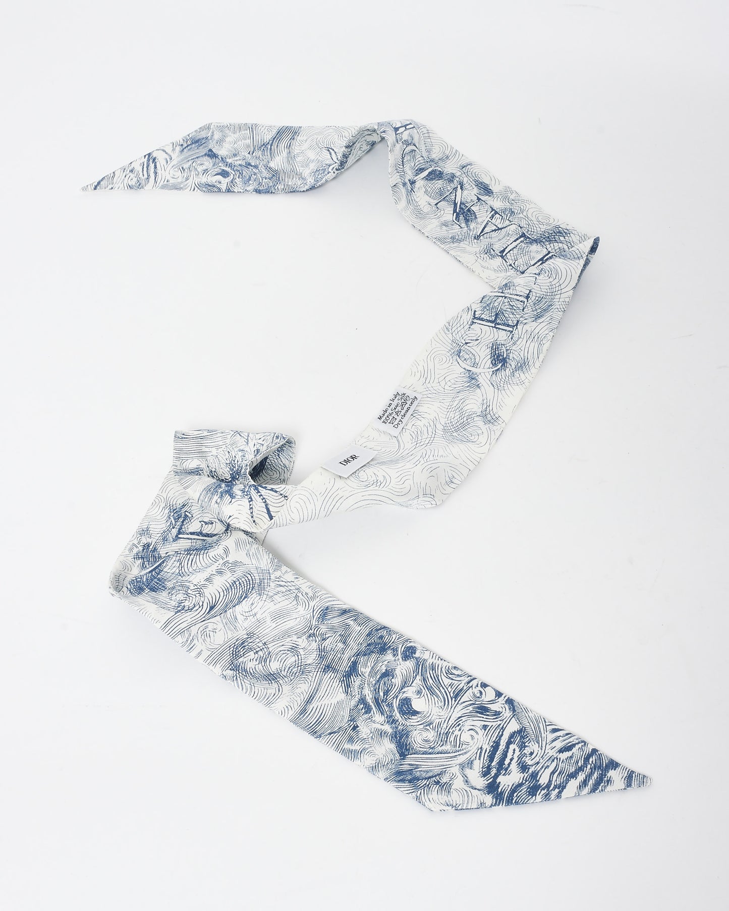 Dior Blue & White Silk Toile De Jouy Twilly