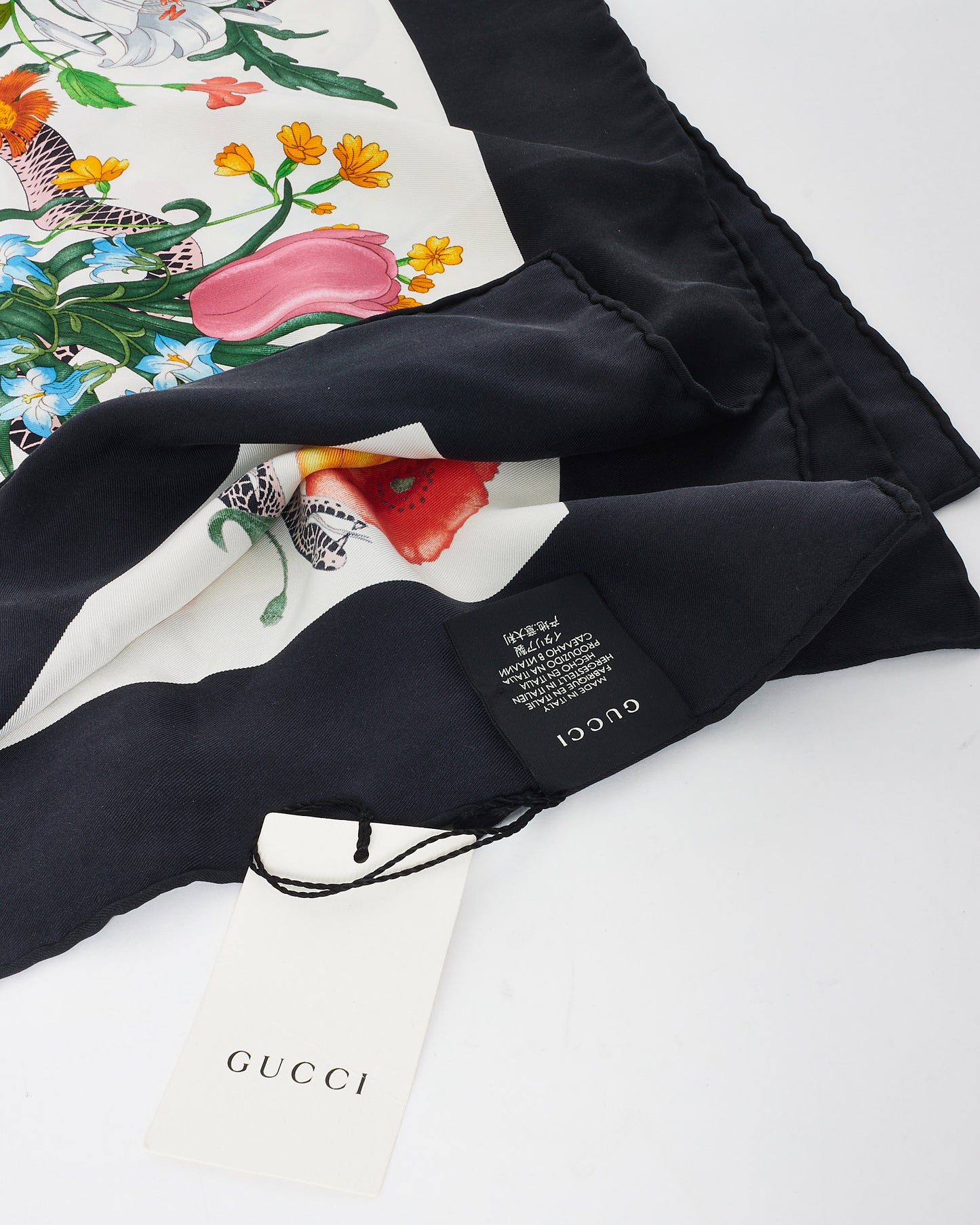 Gucci Black & Multi Floral Silk Square Scarf