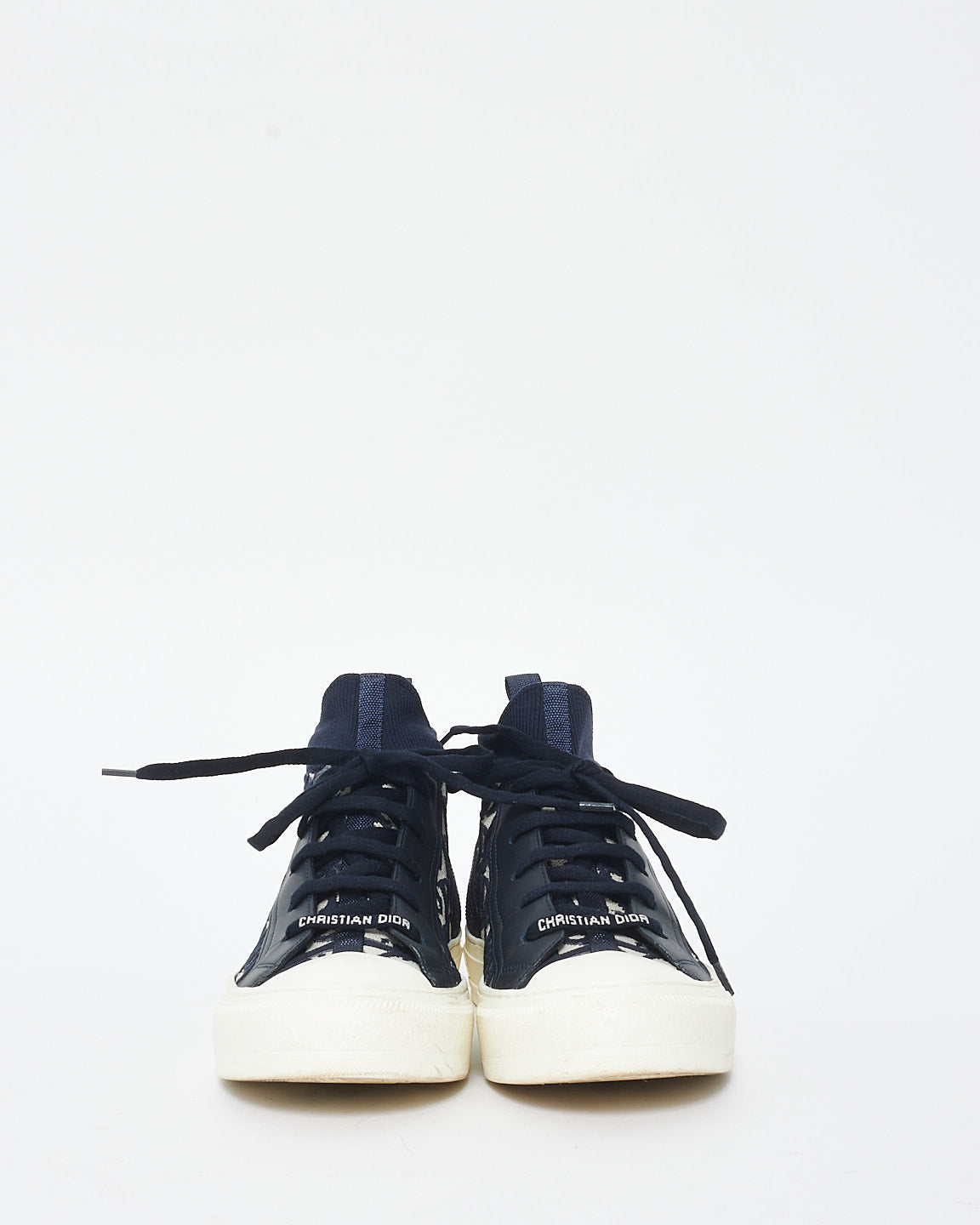 Dior Navy Blue Knit Oblique Walk'N'Dior High Top Sneakers - 37