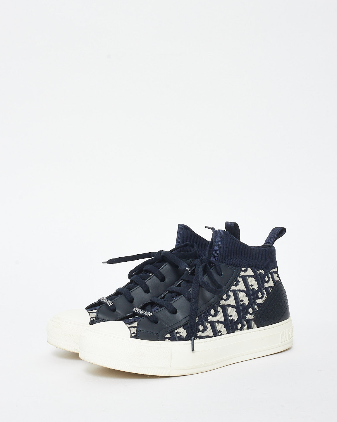 Dior Navy Blue Knit Oblique Walk'N'Dior High Top Sneakers - 37