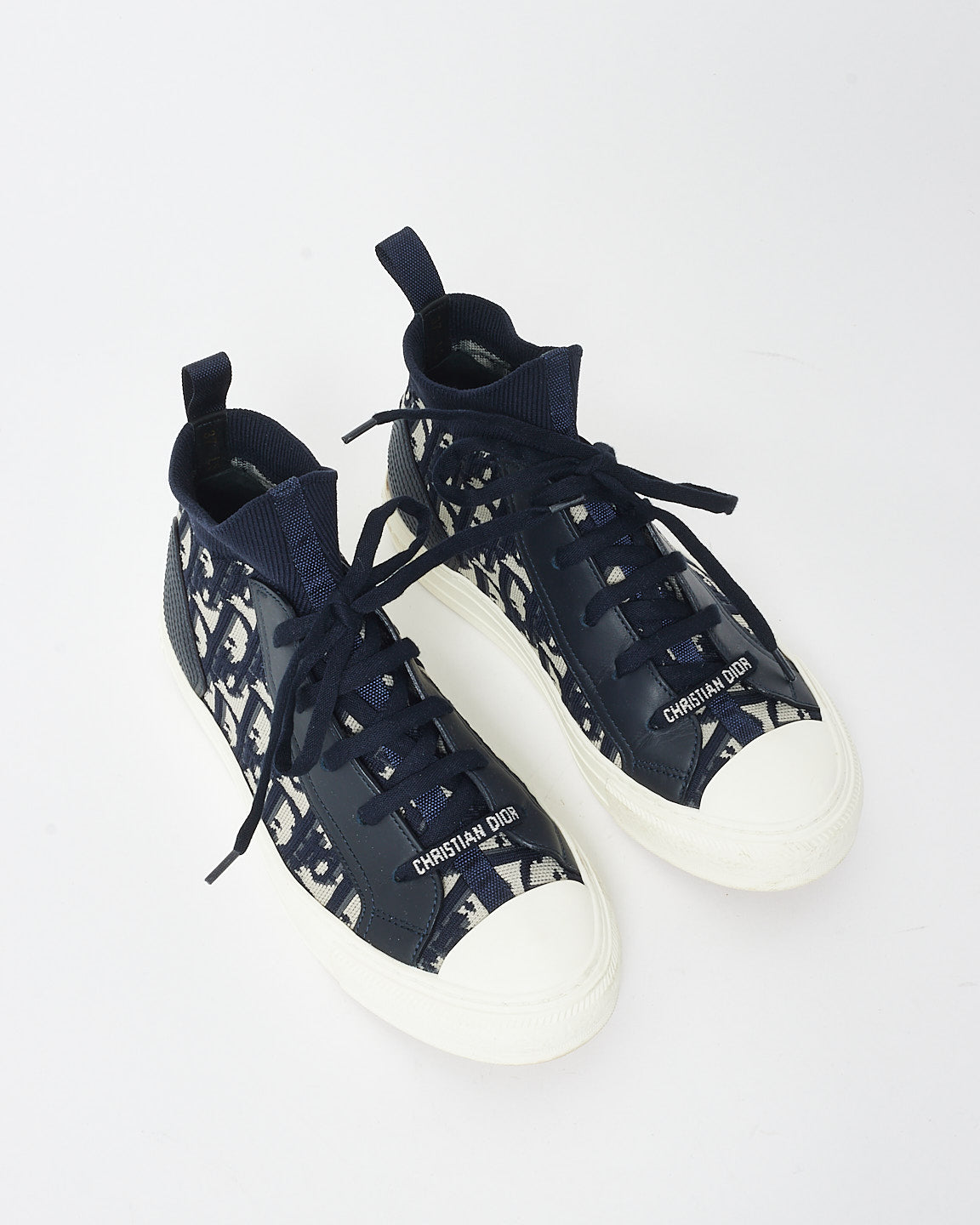 Dior Navy Blue Knit Oblique Walk'N'Dior High Top Sneakers - 37