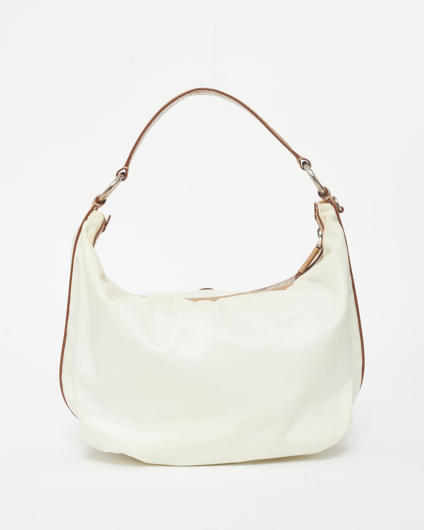 Prada Off White Nylon & Brown Leather Logo Shoulder Bag