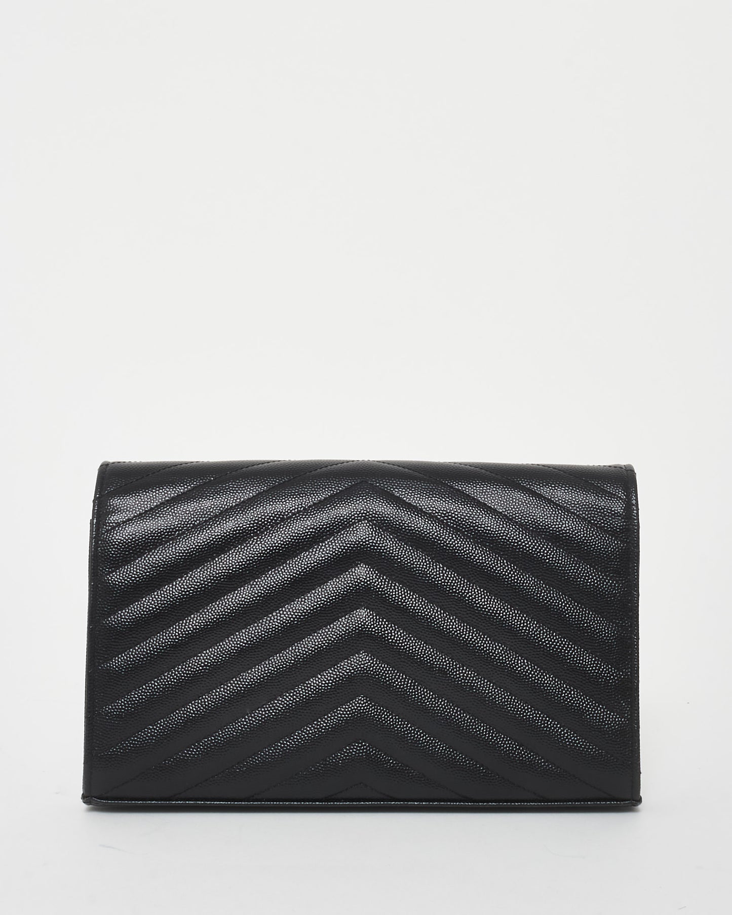 Saint Laurent Black Grained Leather Cassandra Envelope Large Wallet On Chain Bag GHW