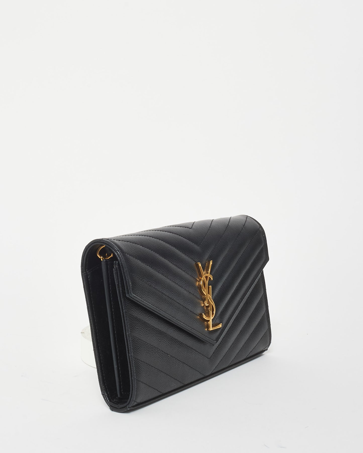 Saint Laurent Black Grained Leather Cassandra Envelope Large Wallet On Chain Bag GHW