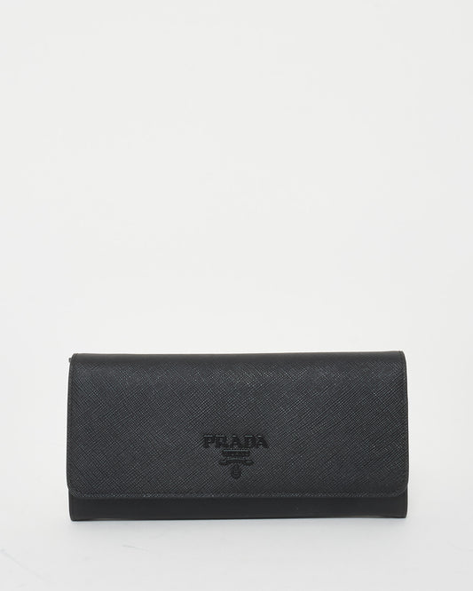 Prada So Black Saffiano Leather GHW Long Flap Wallet