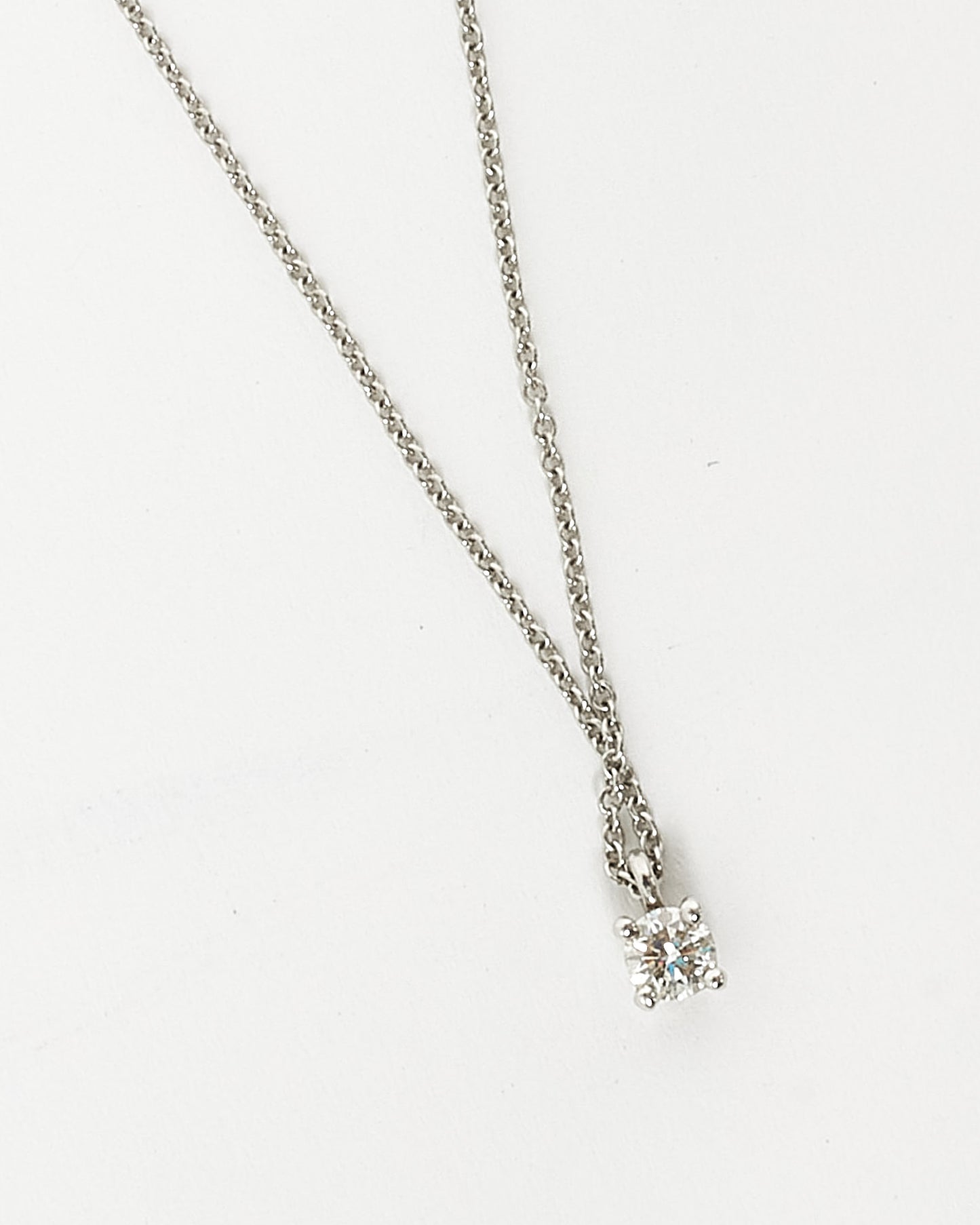 Tiffany & Co. Silver Platinum Solitaire Dimond Pendant Necklace