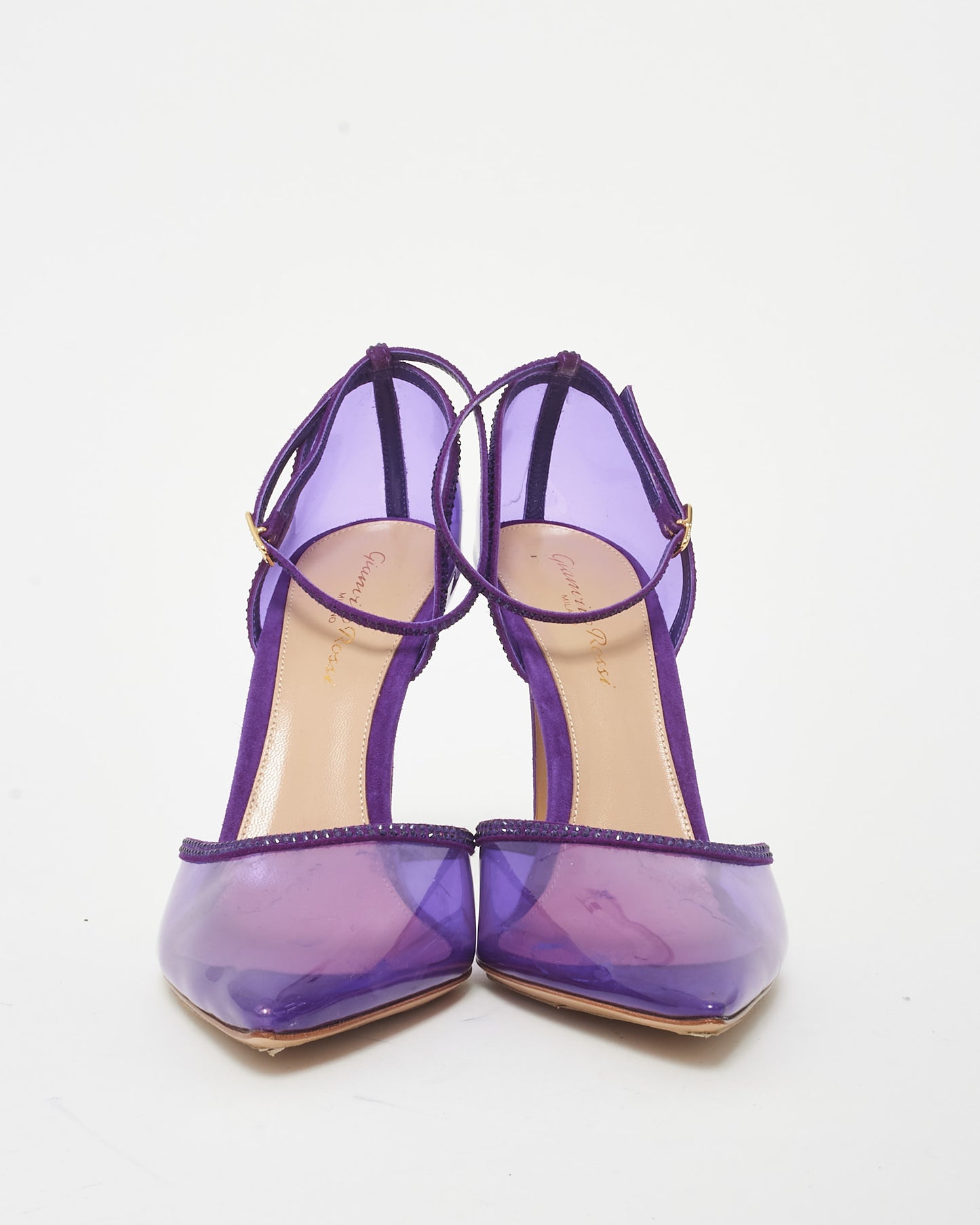 Gianvito Rossi Purple PVC Suede & Rhinestone Ankle Strap Pumps - 39