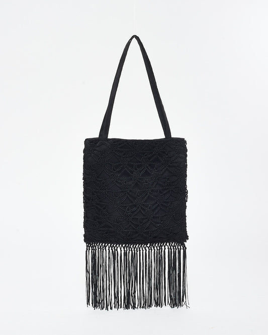 Dolce & Gabbana Black Satin & Macramé Fringe Mini Bag