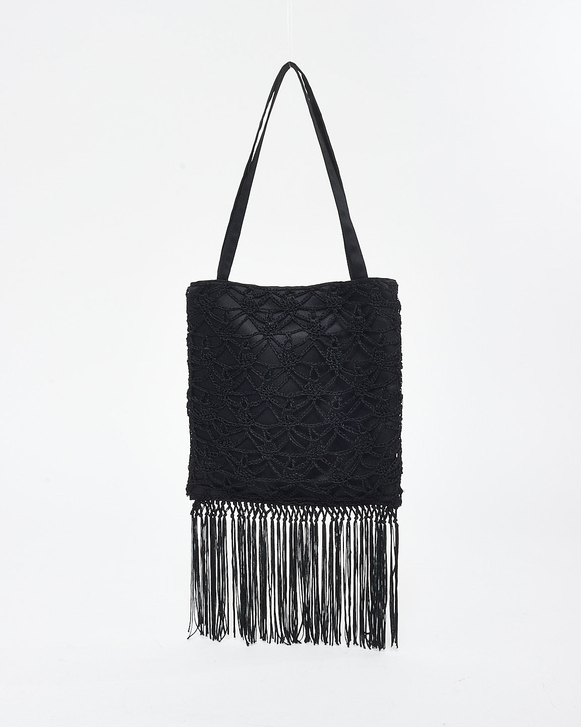 Dolce & Gabbana Black Satin & Macramé Fringe Mini Bag