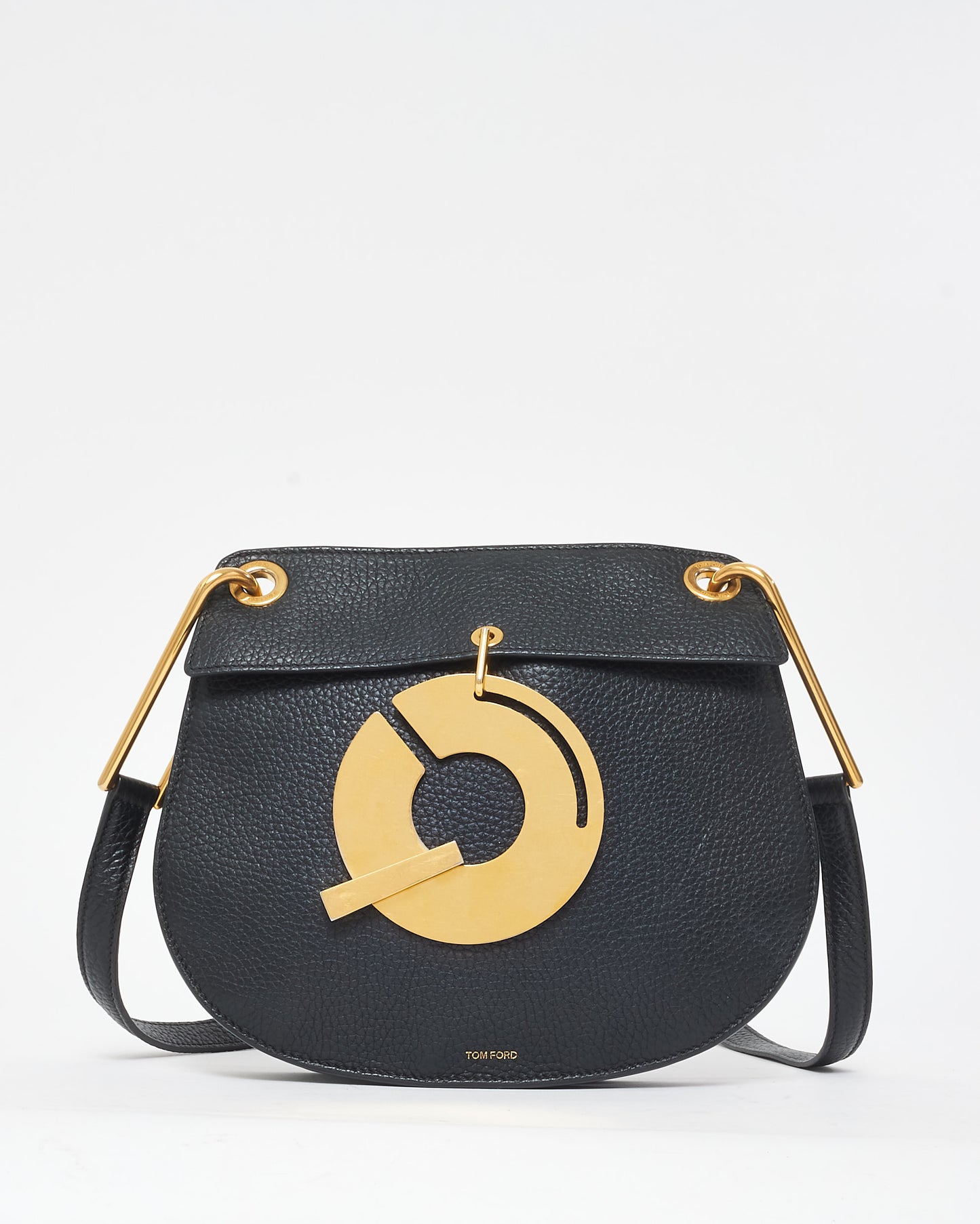 Tom Ford Black Leather & Gold Statement Hardware Crossbody Bag